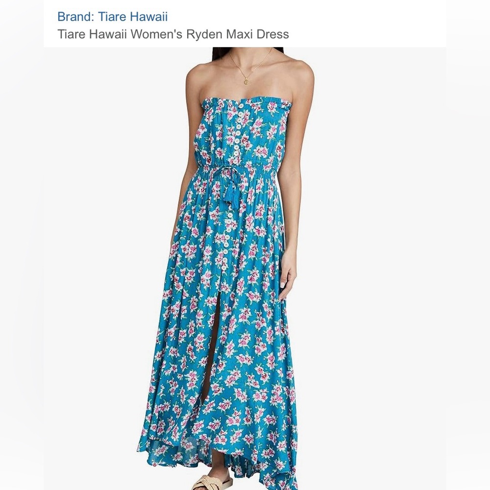 Tiare Hawaii Strapless Blue and Pink Floral Dress